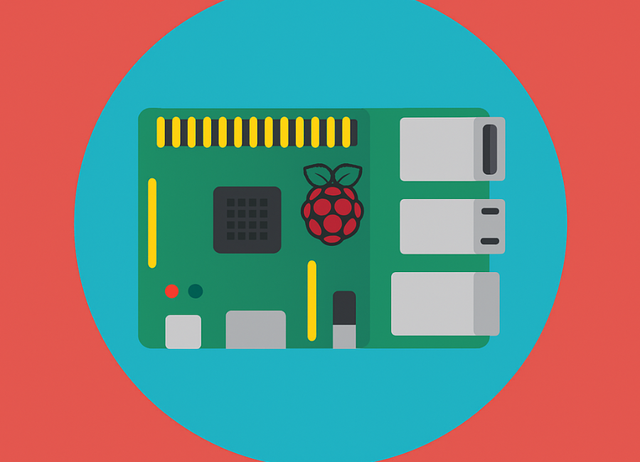 flat colour image of raspberry pi soc pc